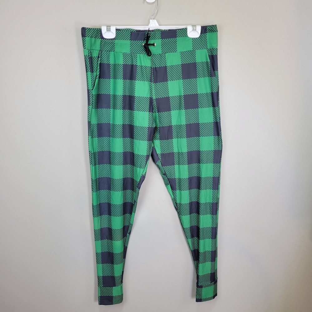 Dren Designs Green And Black Large‎ Plaid Polyester Spandex Joggers Size L/XL